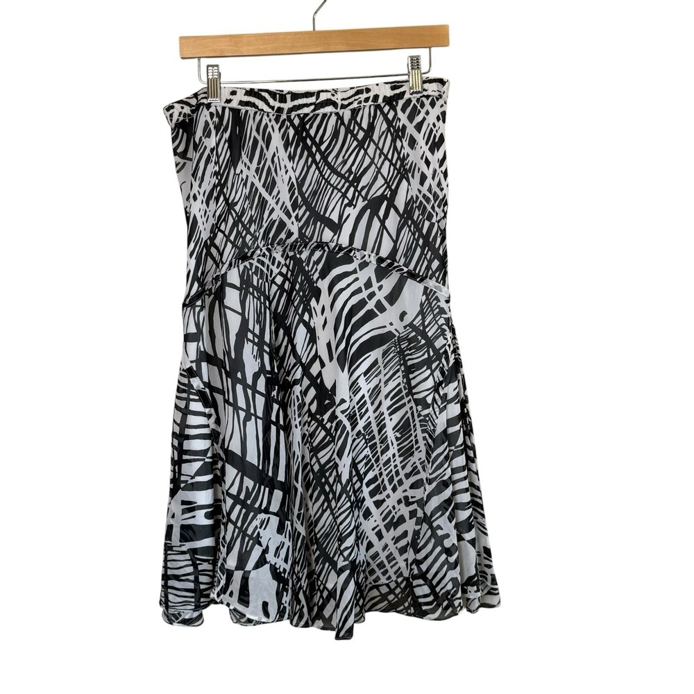 Bob Mackie Black White 100% Silk Skirt Asymmetrical Flowy Whimsy Fairy Size 16